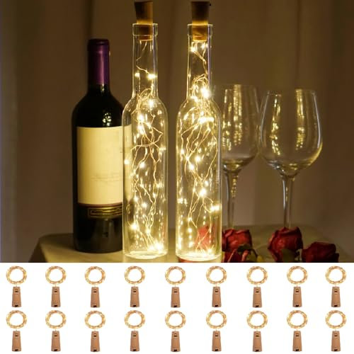 DOMORA HOME Wine Bottle Lights 18 Pack 20 LEDs Cork Lights Waterproof Battery (Included) Operated Fairy Mini String Lights for DIY Jar Indoor Bedroom Party Wedding Christmas Decor (Warm White)