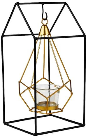 Kerzenständer - Teelichthalter - Deko Wohnzimmer u. Schlafzimmer - Badezimmer deko - Metall schwarz Gold - 26 cm