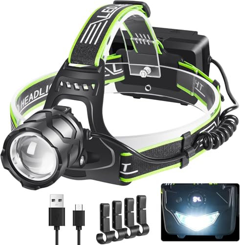 PEAKRO Stirnlampe LED Wiederaufladbar, Superheller 90000 Lumens 5 Modi LED Kopflampe Stirnlampe Rote Rückleucht 9000mAh USB Wiederaufladbar Stirnlampe IP65 Wasserdicht für Camping, Joggen, Arbeit