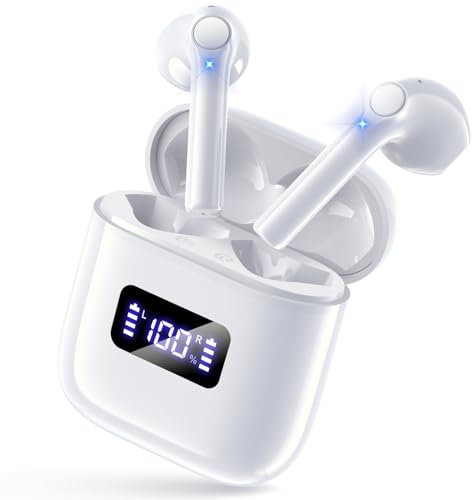 Auricolari wireless Cuffie in-ear senza fili, cuffie Bluetooth v5.3, controllo a pulsante, custodia di ricarica, per iOS Android Sport, bianco