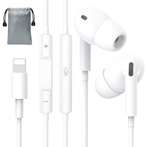 iPhone Lightning Kopfhörer mit Kabel In Ear【MFi-Zertifiziert】 HiFi Stereo Bluetooth Ohrhörer mit Mikrofon,Lautstärkeregelung Geräuschunterdrückung Ohrstöpsel,für iPhone 14/13/12/Pro/Max,Smartphone