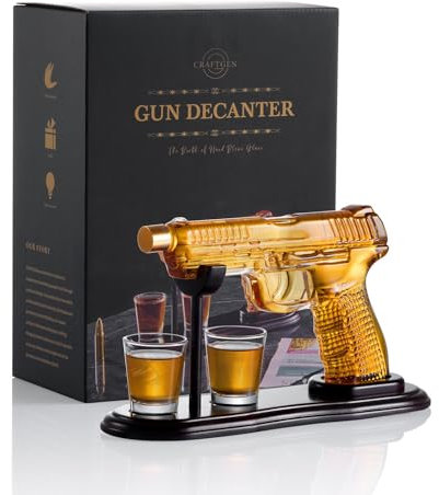 CRAFTGEN Whiskey Gun Decanter Set with Shot Glasses - Handcrafted Father's Day Birthday Gift Ideas for Men, Dad - Liquor Decanter for Bourbon, Alcohol, Tequila, Whisky, Funny Home Bar Drinking Present
