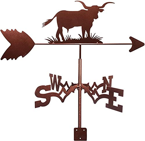 Veleta de Toro Veleta de Metal soplada por el Viento con indicador de dirección del Viento, Soporte de Metal para Exteriores, veleta, Herramienta de medición, decoración de Patio de jardín