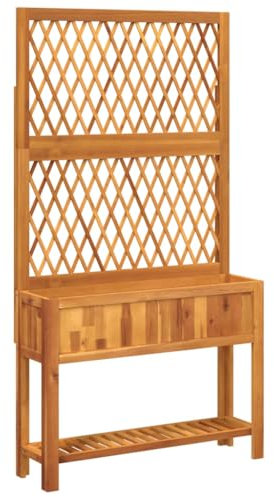 vidaXL Jardinière avec Treillis et étagère Bois Massif d'acacia, jardinière de Jardin, jardinière de Patio, boîte à Plantes, jardinière d'extérieur