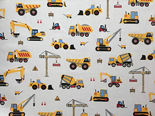 150x160cm Baumwollstoffe für Jungen - Kinderstoffe mit Fahrzeuge auf Baustelle - Stoffe für Kinder zum Nähen: 1,5m fester Baumwollstoff mit Bagger Kipper Kran Raupe Stapler - keine Meterware