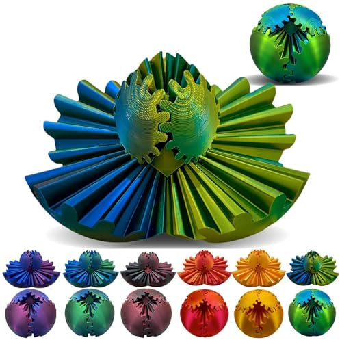 Gear Ball, Zahnrad Kugel, 3D Gedruckter Zahnradball, Gear Sphere für Kinder und Erwachsene, Zappelspielzeug zur Stressabbau, Stress Würfel Dreh Spielzeug (Grün)