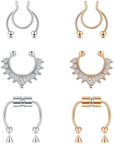LAURITAMI Fake Nasenpiercing Nasenring Septum Hoop Set 20G 16G Edelstahl Fakes Ring Clips Nase Keine Piercing