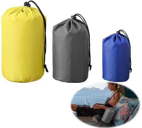3 Pcs Stuff Sack Small Items Storage Stuff Bag Waterproof Outdoor Portable Hanging Drawstring String Nylon Sacks for Camping Boating Hiking Travel Beach Sandbags 10x20/13x25/18x32cm Blue Gray Yellow