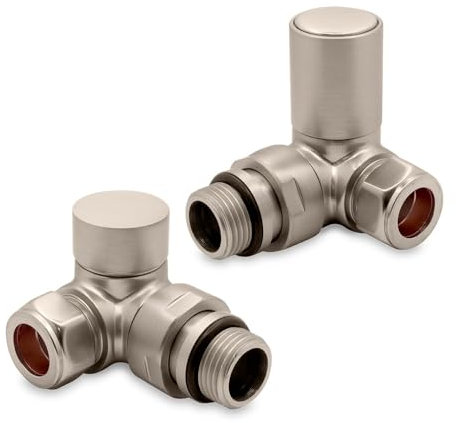 Brushed Nickel Corner Modern Standard Rounded Radiator Towel Rail Valves Central Heating (Pair) 1/2 BSP