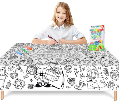 ATBEAMEN Mal Tischdecke für Kinder Riesige DIY Ausmal-Bastelposter mit Spielen & Aktivitäten, Kunstprojek (Weihnachten)