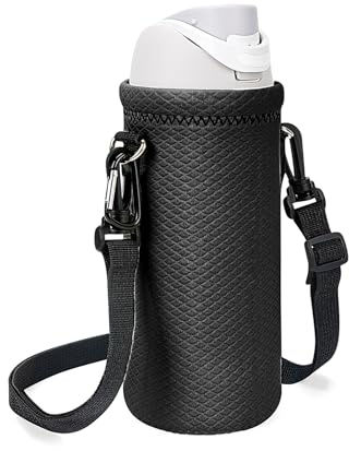 Linkidea Water Bottle Carrier with Strap Compatible with Kids FreeSip 16oz, Owala FreeSip Tritan 25oz, Neoprene Waterbottle Sling Bag Holder, Shoulder Strap, Black