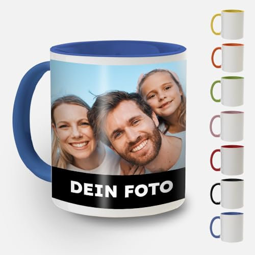 Cimpress Tasse selbst gestalten, Personalisierte Kaffeetasse mit Foto und Text bedrucken lassen, Fototasse, Werbetasse, Firmentasse mit Logo - aus Keramik, Blau, 325 ml Füllinhalt