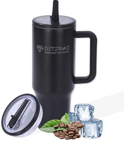 Vaso termo cafe para llevar - Taza termo cafe para llevar con tapa y pajita antigoteo - Termo cafe para llevar - Vaso termico cafe para llevar de acero inoxidable - Termo para cafe de 1200ml