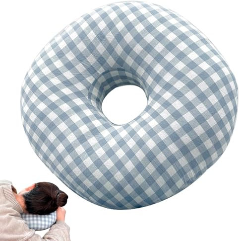 Piercing Kissen mit Loch, Donut kissen, Baumwoll Kopfkissen, Piercing Kissen, Sleepingring für Seitenschläfer zur Schmerzlinderung im Ohr, für Ohr Gegen Ohrenschmerzen, Blütenfarbe, Blaues Karo