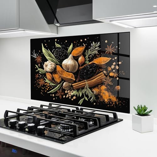 ARTHUB® Küchenrückwand aus Glas 50x70 cm, 5mm ESG | Spritzschutz, Glasplatte, Herdspritzschutz, Wandschutz für Herd, Hartglas, Lebensmittel, Gewürze, Garlic and Spices