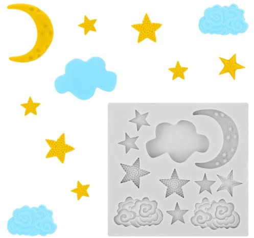 Silicone Fondant Mould, Moon and Star Silicone Moulds - Star Silicone Mold for Candy, Chocolate, Cake Decorating - Cloud Chocolate Mould for Baking, Soap, Moon and Star Mold