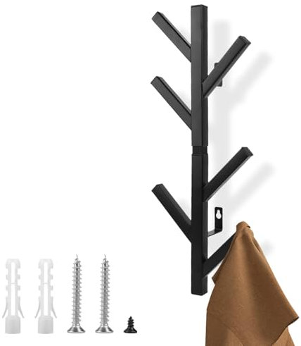 YYTECH Appendiabiti da parete in metallo, 40 cm, colore nero, con 6 ganci, a forma di albero, per corridoio, camera da letto