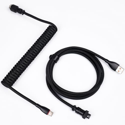 Sikai Coiled Keyboard Cable, USB C Aviator Cable for Mechanical Keyboard, Type C to USB A Coiled Cable for PC Gaming Keypad HyperSpeed Line with 8KHz Return Rate, Black