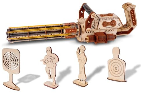 Gueiddi Magic Holz 3D Puzzle, Holzpuzzle Erwachsene Satz Hölzerne Mechanische Modellbausatz 3D Holzpuzzle Geschenk für Kinder und Erwachsene (Gatling Geschütz)