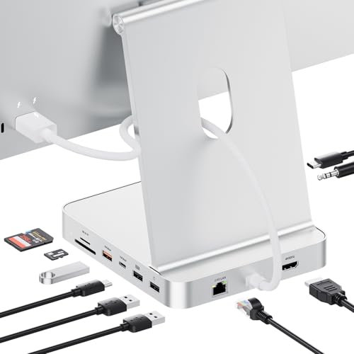 PULWTOP Mejorado Hub iMac para M1/M3/M4, accesorios iMac con carcasa SSD (SSD no incluida), hub USB C para iMac de 24 pulgadas con HDMI 4K a 60 Hz, 2,5 GbE, USB A/C 3.2 10 Gbit/s, SD/TF, Audio - Plata