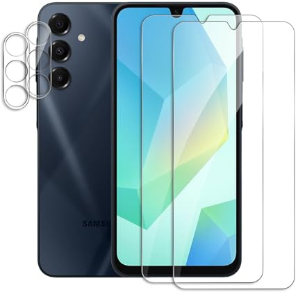 2+2 Stück Panzer Schutz Glas für Samsung Galaxy A16, 2 Stücke Schutzfolie Mit 2 Stück Kameraschutz, 9H Härte Glas Folie Displayschutz, HD Klar, Anti-Kratz, Anti-Bläschen Panzerfolie