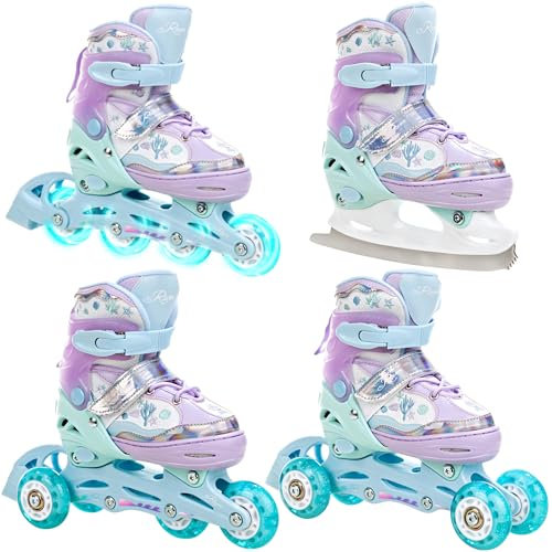 RAVEN 4in1 Inline Skates Triskates Rollschuhe Schlittschuhe Inliner für Kinder Mädchen verstellbar Geburtstag Geschenk (Isla Violet, 30-33 (18,5cm-20,5cm))