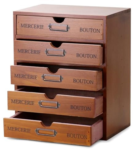 Vintage 5-Drawer Wooden Desk Organizer, Vintage Wooden Storage Box Desk, Home Desk Organizer, Craft Paper Storage Apothecary Cabinet Organizer, For home, office, kitchen, living room, toilet, bedroom