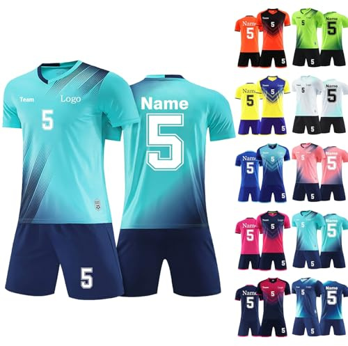 Generisch Personalisiert Fussball Trikot Jungen, Fußball-Trainingsset mit Eigenem Namen Nummer Logo, Fußballtrikot Shorts Set für Jungen Männer