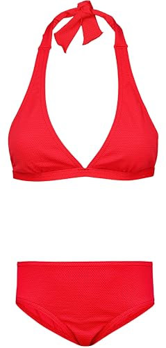 Aquarti Mädchen Bikini Set Bustier Bikinislip Zweiteiliger Badeanzug, Farbe: Zum Binden - Jacquard Punkte Rot, Größe: 164