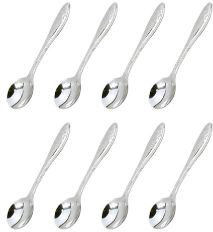 Stainless Steel Mini Spoon 8pcs,9.3cm Small Spoon For Spices Jars, Coffee And Desserts,Handle Has A Moderate Arc Width,Mirror Polishing Set For Salt, Sugar, Honey,Durable And Reusable Kitchen Utensil.