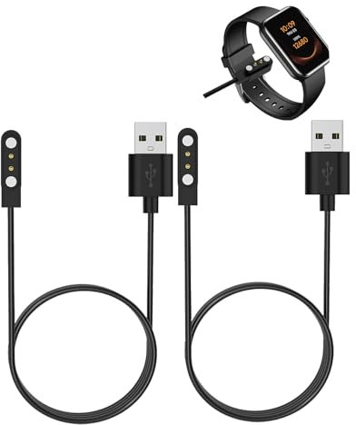 2PCS Smart Watch Charger 2 Pin Magnetic 4mm Magnet Smart Watch Charging USB Cables 60cm Compatible with YAMAY SW022/Dafit/Nerunsa/Imilab/Ticwatch GTX/Haylou RT LSO5S/AGPTEK LW11, Portable Quick Charge