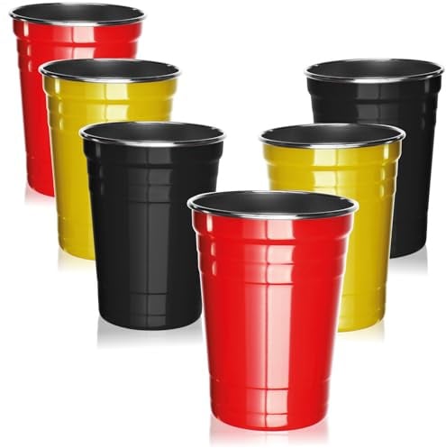 com-four® 6 vasos de acero inoxidable de 500 ml cada uno para acampar | ver espectáculos públicos - Copa del Mundo y Campeonato Europeo - vasos para fanáticos - sin BPA y a prueba de roturas