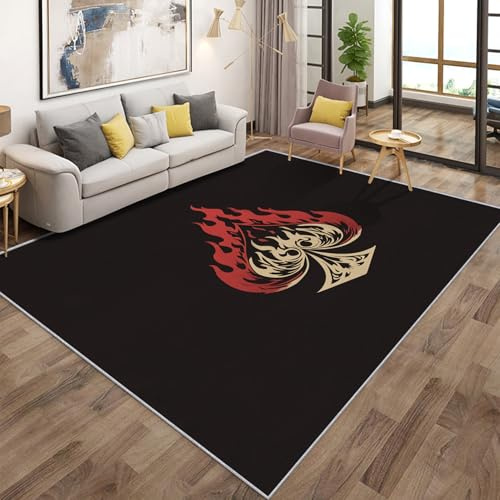Generisch Spielkarten Teppich Wohnzimmer 120x120, Kurzflor Teppich Schlafzimmer Pik Spielkarten Wohnzimmerteppich Groß, Weich Flanell - Antirutsch Carpet H-3