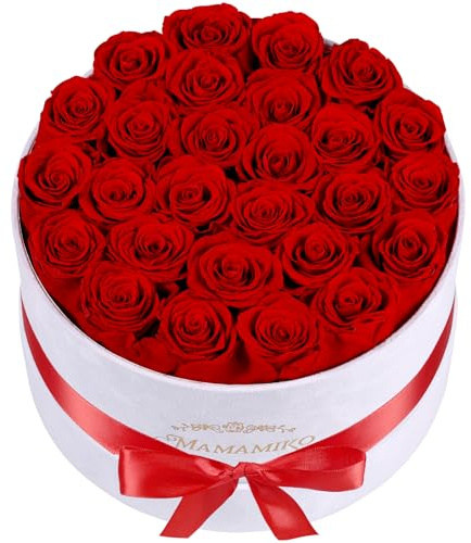 27 Rose Stabilizzate Rosse in Scatola Suede, Rosa Eterna, Regalo per Donna