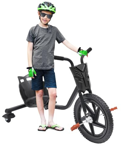 Drifter Dreirad, Drift Cart 360°, 4 verstellbare Längen, Schalensitz, LED-Hinterrad, 80kg Tragfähigkeit, für Kinder ab 6 Jahren, 90x68x60cm