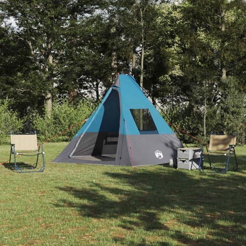 Owoxanthellate Familienzelt 6 Personen Blue Tipi Zelt 383x338x217 cm aus robustem TAFT mit Dach und Stauraum Modernes Design for Garten Camping Ausflug und Terrasse