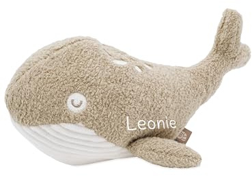wunderwunsch Jollein Stofftier Wal mit Namen, personalisiertes Kuscheltier | Plüschtier für Baby und Mädchen, weiches Meerestier Buckelwal als Geschenk zur Geburt, bestickte Kuschel Teile klein