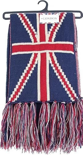 Rav 'N' Lav Men’s Union Jack Knitted Winter Scarf – Warm British Flag Neck Warmer for Cold Weather, Travel, Outdoor Sports & Casual Style-One Size-Navy Red