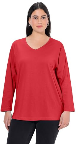 Ulla Popken Damen große Größen Übergrößen Plus Size Shirt, V-Ausschnitt, Relaxed, Langarm Salsa 62+ 725334530-62+