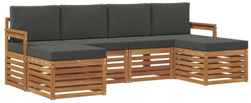 vidaXL Sofagarnituren 6 pcs Natur und Anthrazit Massivholz Akazie, Outdoor-Sofa, modernes Gartenmöbel, langlebiges Ecksofa, Terrasse Lounge, Sitzgruppe für die Veranda