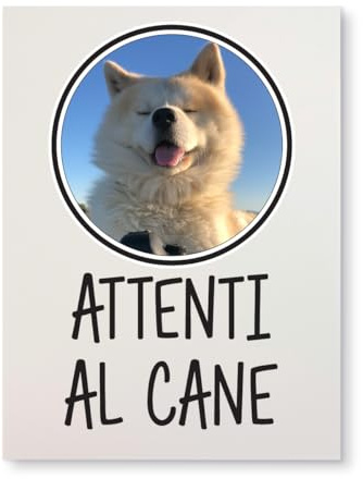Cartello Attenti al Cane Personalizzato con Foto e Nome | Targa Cane/Gatto in PVC 3 mm da Esterno | Colori Personalizzabili | 21x15 cm Verticale | Mod. E