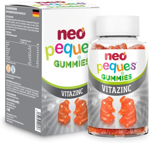 Neo Peques Vitazinc Gummies (30 Einheiten), Nahrungsergänzungsmittel für Kinder ab 3 Jahren, Vitamin Gummies mit Vitamin C, Zink & Vitamin B Komplex, mit Erdbeergeschmack