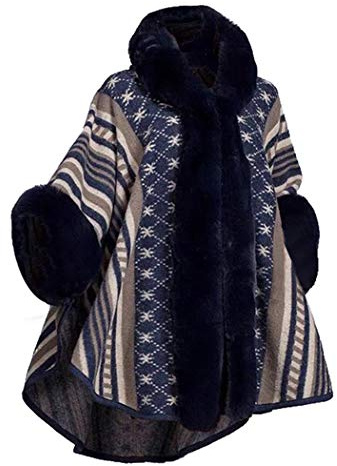 HANMAX Cape d'hiver Femme à Capuche en Fourrure Fausse Manteau de Laine Manches Longue Automne Hiver Taille Unique