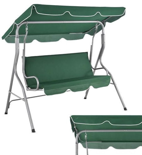 Juskys Hollywoodschaukel 3-Sitzer mit verstellbarem Dach & Sitzauflage - 200 kg belastbar - wasserabweisendes Polyester - Anti-Rutsch-Füße - Schaukelbank für Garten & Terrasse - grün