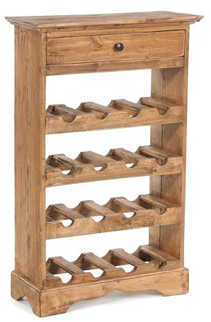 DESIGN DELIGHTS rustikales WEINREGAL Cortez 85 | 85x55cm(HxB) Massivholz | Flaschenregal, Weinflaschenregal aus Holz, Getränkeregal mit Schublade | Farbe: 01 Natur-Vintage