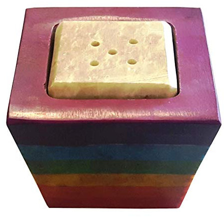 Saraswati Räucherstäbchen-/ Kerzenhalter Chakra Cube Speckstein 4x5cm