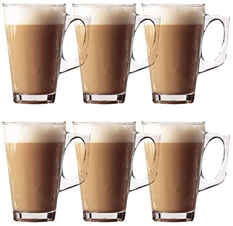 New Latte Glass 240ml Coffee Cappucino Tea Cafe Latte Mugs Glasses Cups Home (6 Pack Latte Glass)