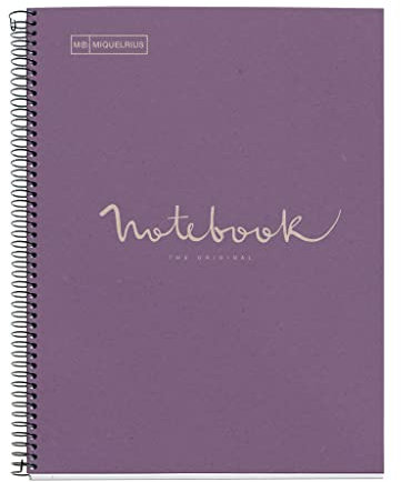 Miquelrius - Emotions Notizbuch 100 Prozent recycelt, 1 Streifen, A4, 80 Blatt mit horizontalem Linien, 7 mm, 80 g, Papier, 4 Bohrungen, Kartonabdeckung, Lavendel