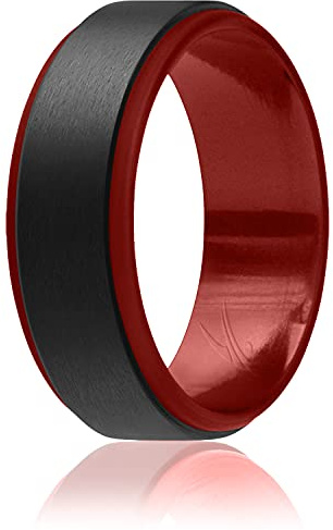 ROQ Herren-Ehering aus Silikonkautschuk, 8 mm breit, 2 mm dick, abgestufter Rand, Multipackungen
