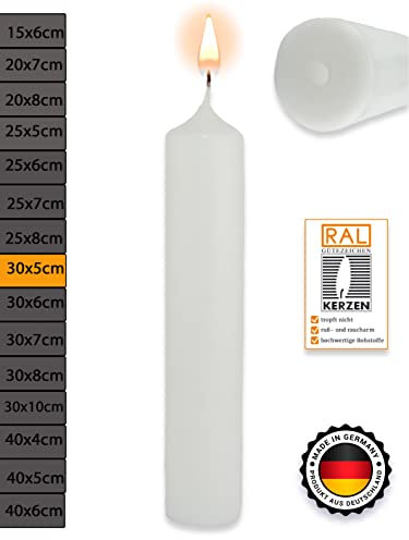 WikaKerzen Stumpenkerze-Rohling Blanko [ideal zum Basteln und Verzieren mit Wachs] zur Taufe Geburtstag Hochzeit Kommunion Altarkerze Kaminkerze Laternenkerze Dekokerze (Weiß, 30 x 5 cm)